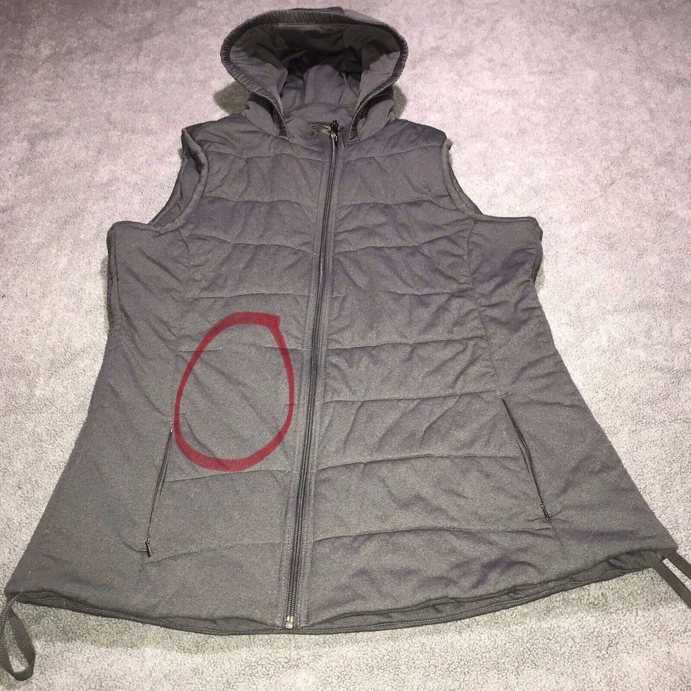 Calia by Carrie Underwood Womens‎ Large Gray Hooded Rutched Zip Puffer Vest - Picture 12 of 12
